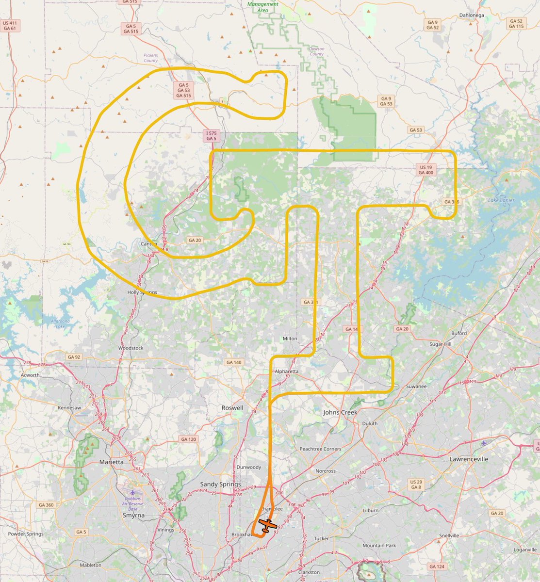 In addition to advancing aerospace research, ASDL members also explore other facets of the industry. Take a look at this flight path showcasing Georgia Tech pride, skillfully drawn by ASDL research assistant Xi Wang in the Cessna 172, N161GT, from <a href="/gtyjfc/">Yellow Jacket Flying</a>!

<a href="/GTaerospace/">GTaerospace</a>