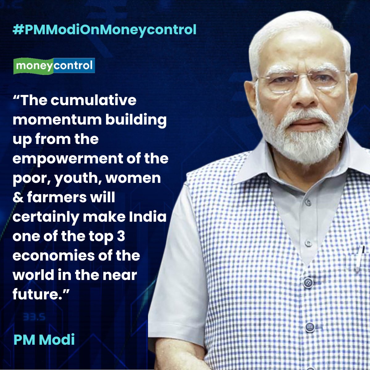 #PMModiOnMoneycontrol | "The cumulative momentum building up from the empowerment of the poor, youth, women, and farmers will certainly make India one of the top 3 economies of the world in the near future," said PM Modi in an exclusive interview with Moneycontrol.

📰 Read the