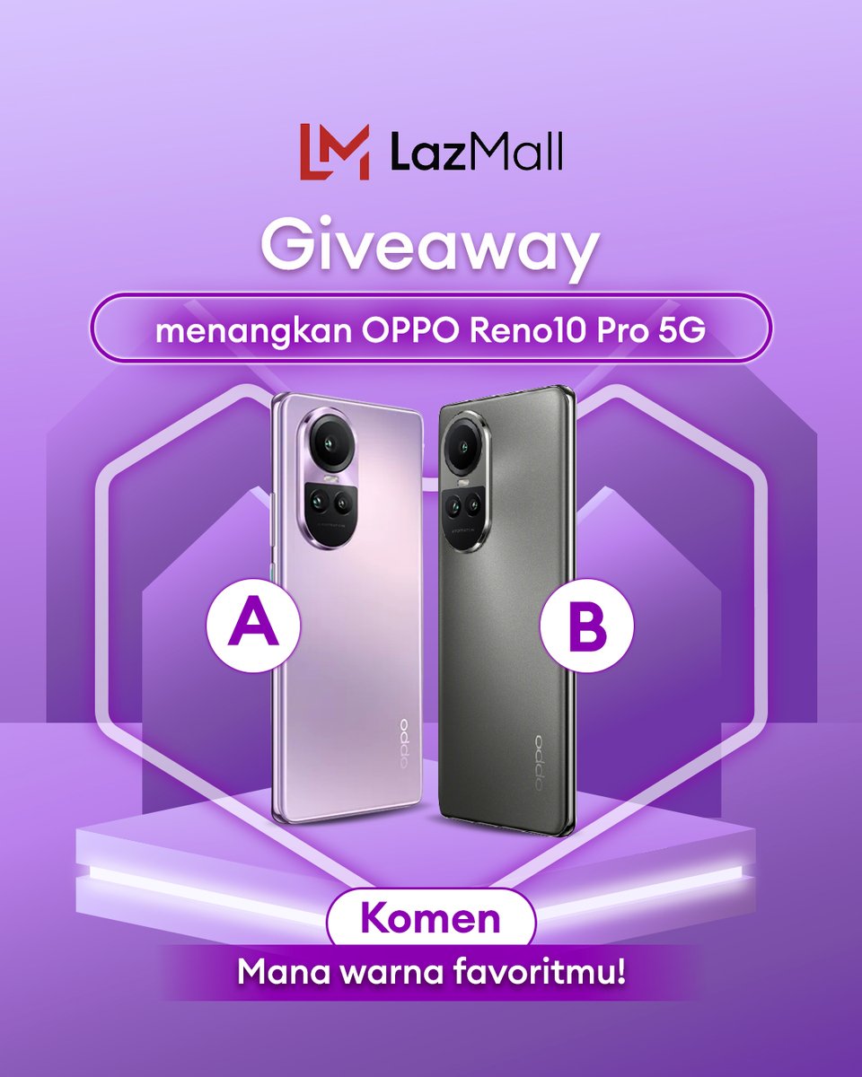 ✨ GIVEAWAY ALERT ✨

MAU OPPO RENO10 PRO 5G GRATIS? 

1. Follow 
<a href="/LazadaID/">Lazada</a> &amp; tag 3 teman 
2. RT, Like &amp; komen warna yang kamu suka + kenapa kamu pengen menang pake hashtag #LazadaGiveaway sebanyak-banyaknya~

Periode: 6-12 September