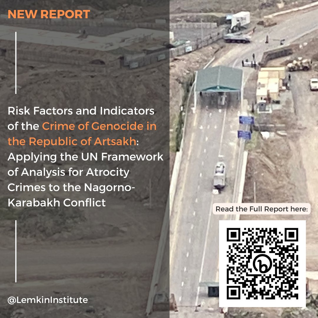 The <a href="/LemkinInstitute/">Lemkin Institute for Genocide Prevention</a>'s new report on the risk of genocide by Azerbaijan in #Artsakh (#NagornoKarabakh) has been published. Please see the links &amp; QR code below for the executive summary and the full report. We have released an emergency draft of the report due to the dire