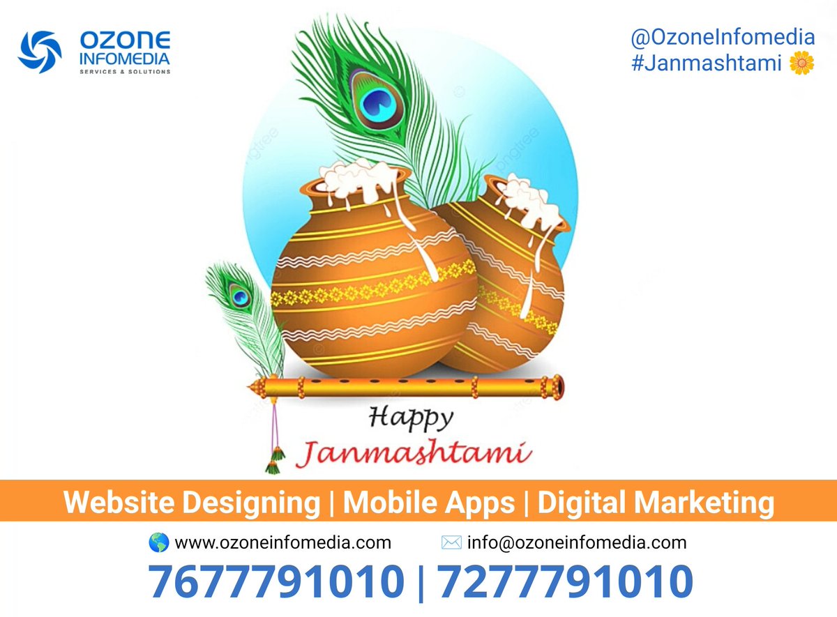 Ozoneinfomedia's tweet photo. Warm greetings on the auspicious occasion of Shri Krishna #Janmashtami from Team #OzoneInfomedia.
May Lord Krishna always give you happiness, love, prosperity & peace. https://t.co/jQHvXYSqaT