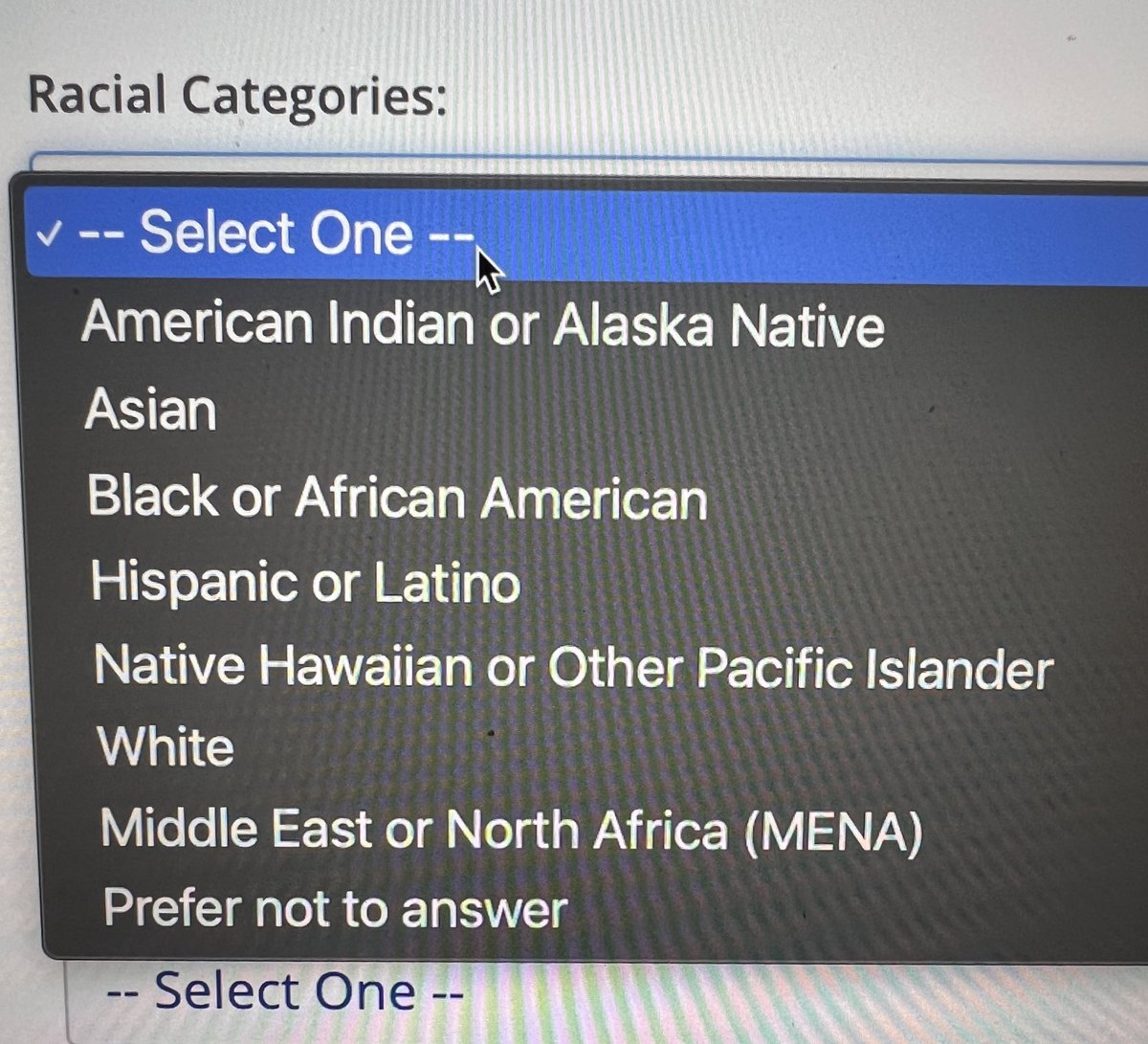 Bri2Md's tweet photo. Currently filling out an abstract proposal and was disappointed to see the “racial categories” section only allows 1 selection. As someone who is biracial I wish there was an option to select multiple races or mixed/multiracial😕 #MedTwitter #MedStudentTwitter https://t.co/eA6aEtbB2I