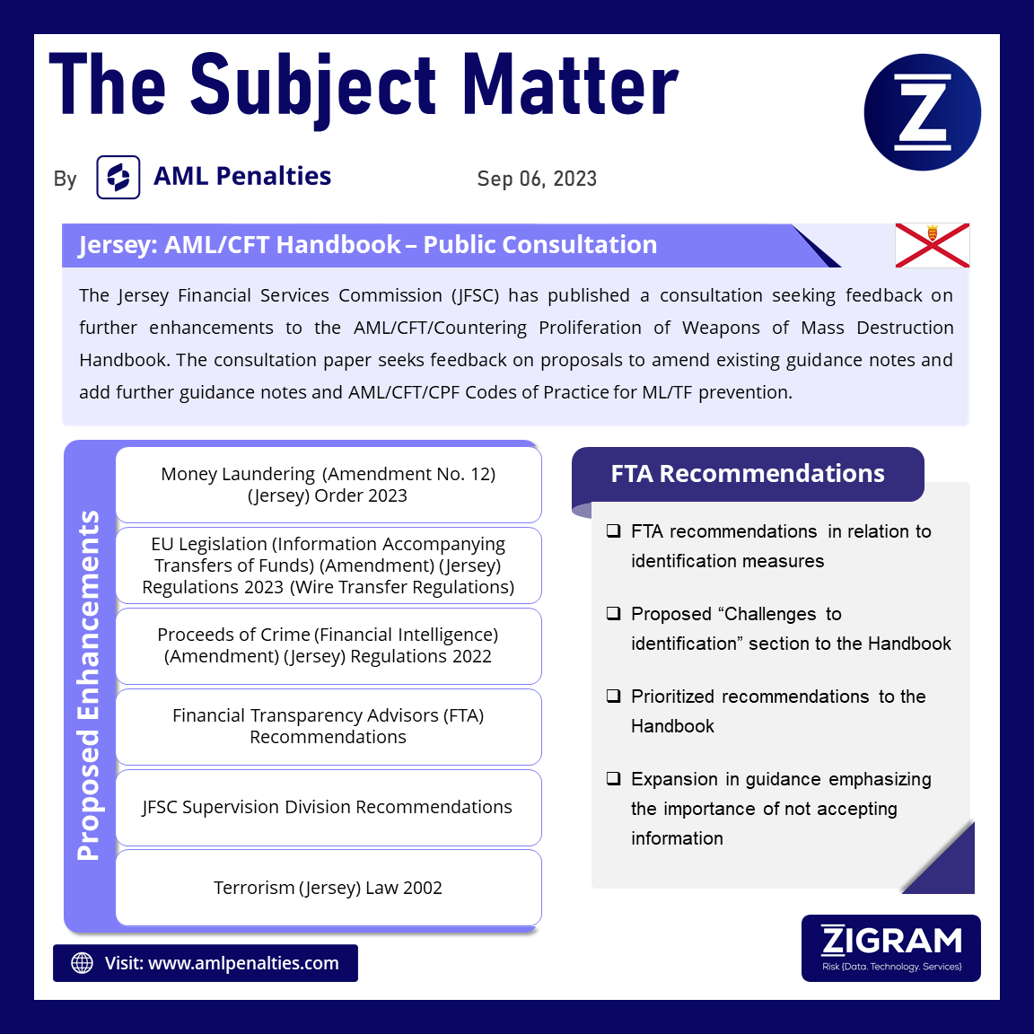 The Subject Matter by AML Penalties

Click to know more: shorturl.at/acwA0

Sign-up @ app.amlpenalties.com/sign-up

Visit us: zigram.tech

#compliance #amlpenalties #subjectmatter #aml #duediligence #proliferationfinancing #riskassessment #jfsc #publicconsultation
