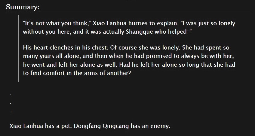 yanhuiis's tweet photo. every decision i made because of you

🔹a post-canon fic in which canglan has a pet
🔹#lovebetweenfairyanddevil #canglanjue #canglan 
🔹written especially for #苍兰诀一周年快乐 #cljfanweek

🔗: https://t.co/cicWBBIOED https://t.co/9Vc5zQCVAE