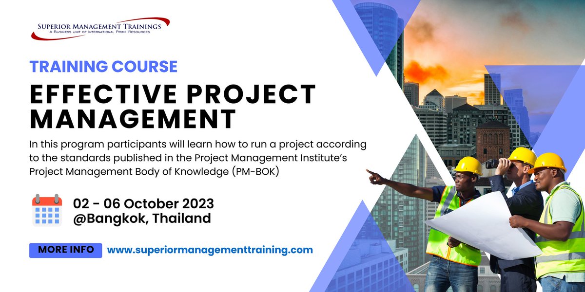 reginapublimaks's tweet image. 𝗘𝗙𝗙𝗘𝗖𝗧𝗜𝗩𝗘 𝗣𝗥𝗢𝗝𝗘𝗖𝗧 𝗠𝗔𝗡𝗔𝗚𝗘𝗠𝗘𝗡𝗧
@𝗕𝗮𝗻𝗴𝗸𝗼𝗸, 𝟬𝟮 - 𝟬𝟲 𝗢𝗰𝘁𝗼𝗯𝗲𝗿 𝟮𝟬𝟮𝟯
Registration Link: lnkd.in/fPgsYRB
Contact Us: marketing@publimaks.com

#projectmanagement #projecttraining #projectcontrols #managementtraining #trainingprograms