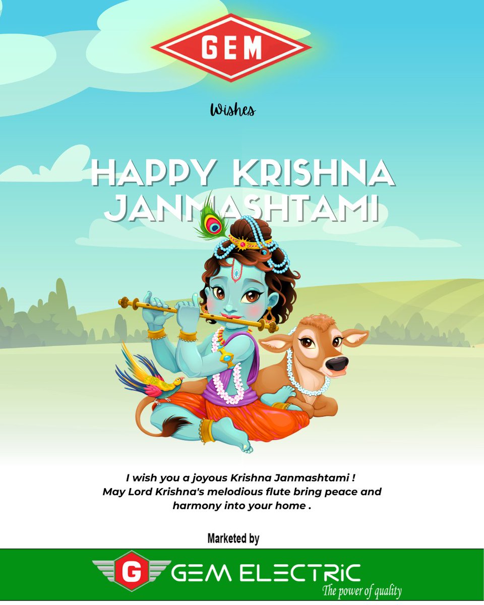 gem_electrical's tweet photo. I wish you a joyous Happy Krishna Janmashtami !
#HappyKrishnaJayanthi #KrishnaJanmashtami #KrishnaJanmashtami2023 #KrishnaJayanthi2023 #KrishnaJayanthi #Krishna #Janmashtami2023 #Janmashtami #Janmashtami2023 #Wishes #GEM #GEMELECTRiC #Twitter #Trending https://t.co/wC0CBmIqbu