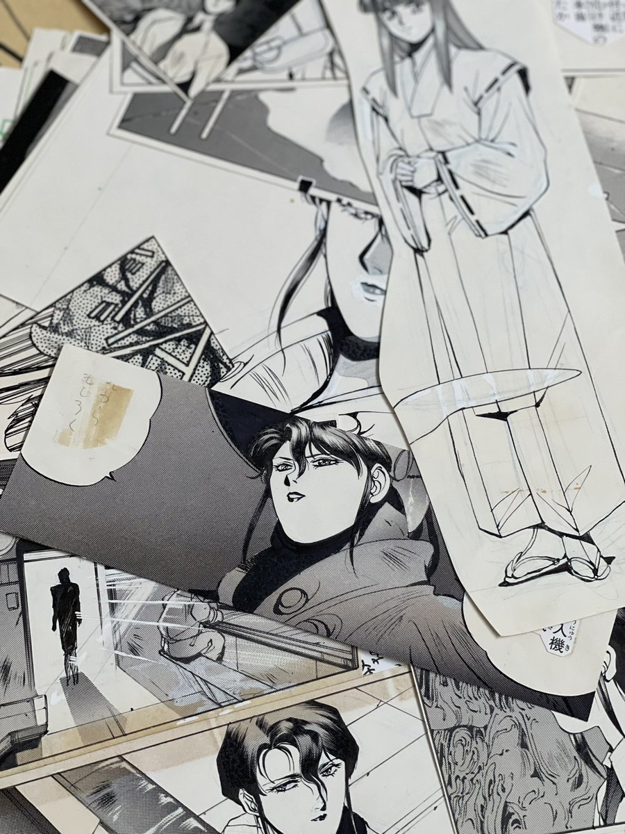 #サイレントメビウス  35周年記念コミッション　追加情報！

原画展用に原画を整理してたら、連載時に描いていたけど、コミックス作業で切り貼りして、コミックには掲載しなかった断片が山の用に出てきました。