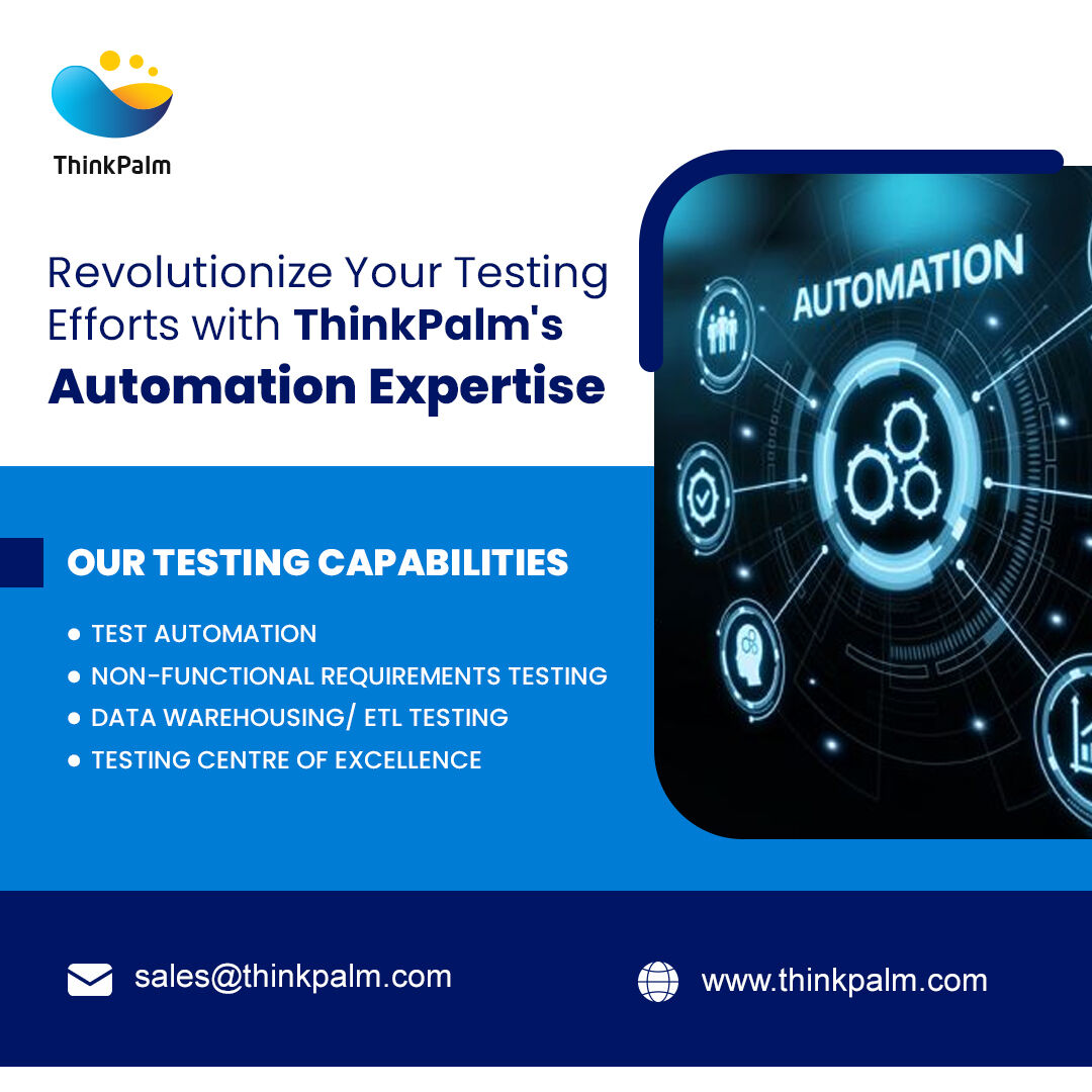 ThinkPalm's tweet image. Looking for an expert partner to handle all your testing needs? Look no further than ThinkPalm! 

Connect with us at sales@thinkpalm.com today to learn more!

#testautomation #testautomationservices #ThinkPalm #SoftwareTesting