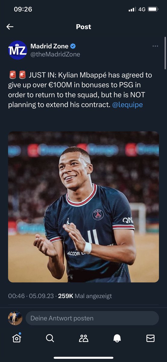 MarioKeskic's tweet photo. @SchieckKeenan @Axsja_ @fcbinside_de Das war gestern der Stand bei Mbappe, bei dem weiß man zwar nie aber so wie es aussieht verlängert er nicht bei PSG https://t.co/f54nBojVzh