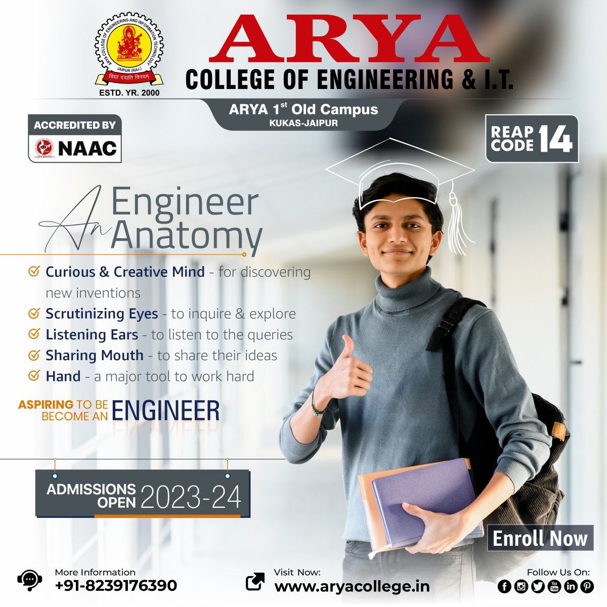 aryacolleges's tweet image. Are you ready to embark on a journey of knowledge, innovation, &amp;amp; engineering excellence? Admissions are now open at #AryaCollege of Engineering &amp;amp; IT, Jaipur your gateway to a brighter future in the world of engineering!  
#MakeCareerWithACEIT #AdmissionsOpen2023 #AdmissionsOpen