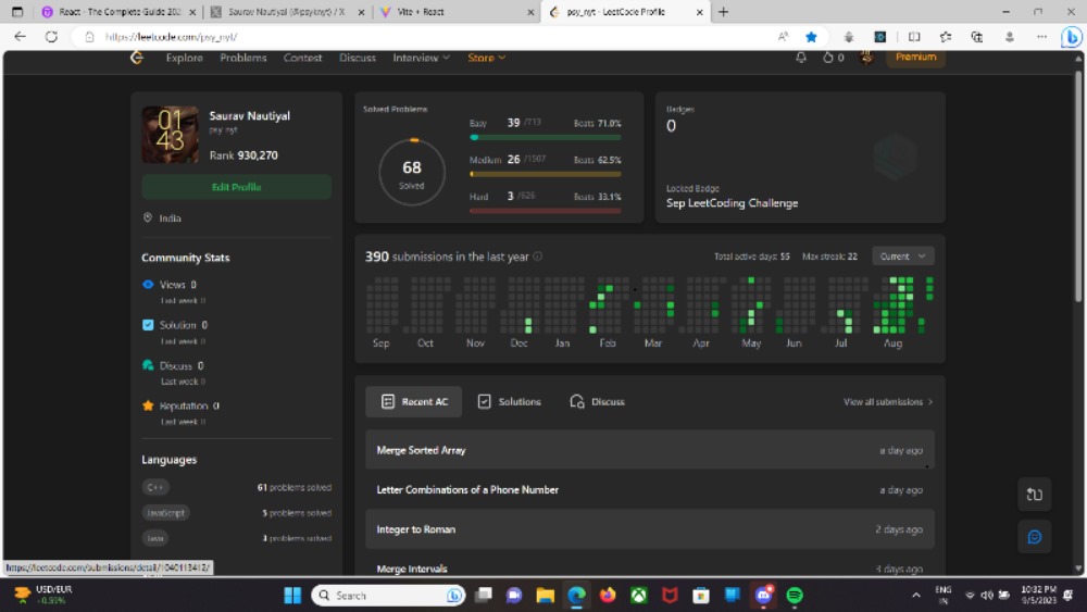 psyknyt's tweet image. ๐ Day 52 of #100DaysOfCode
#DSA
โ
Solved finding repeating no. From array and replacing it on #codingninja
โ Tried to solve maximum product subarray
#development
โ
Created components in react to show data fetched from API
#buildinpublic
#webdeveloper