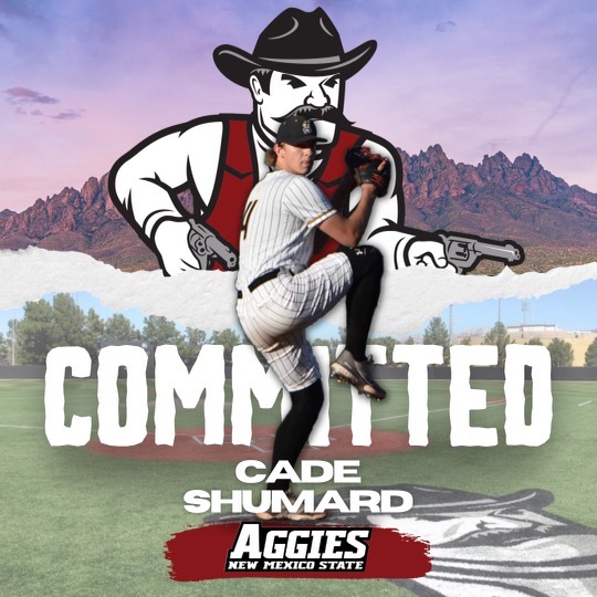 CadeShumard's tweet photo. After much consideration I am stoked to announce my commitment to NMSU! I’m thankful to my coaches, friends, family and God most of all for helping me through every step of my journey. Huge thanks to the coaching staff at NMSU for the opportunity to compete for them! #aggieup https://t.co/LWLP8PQ6DK