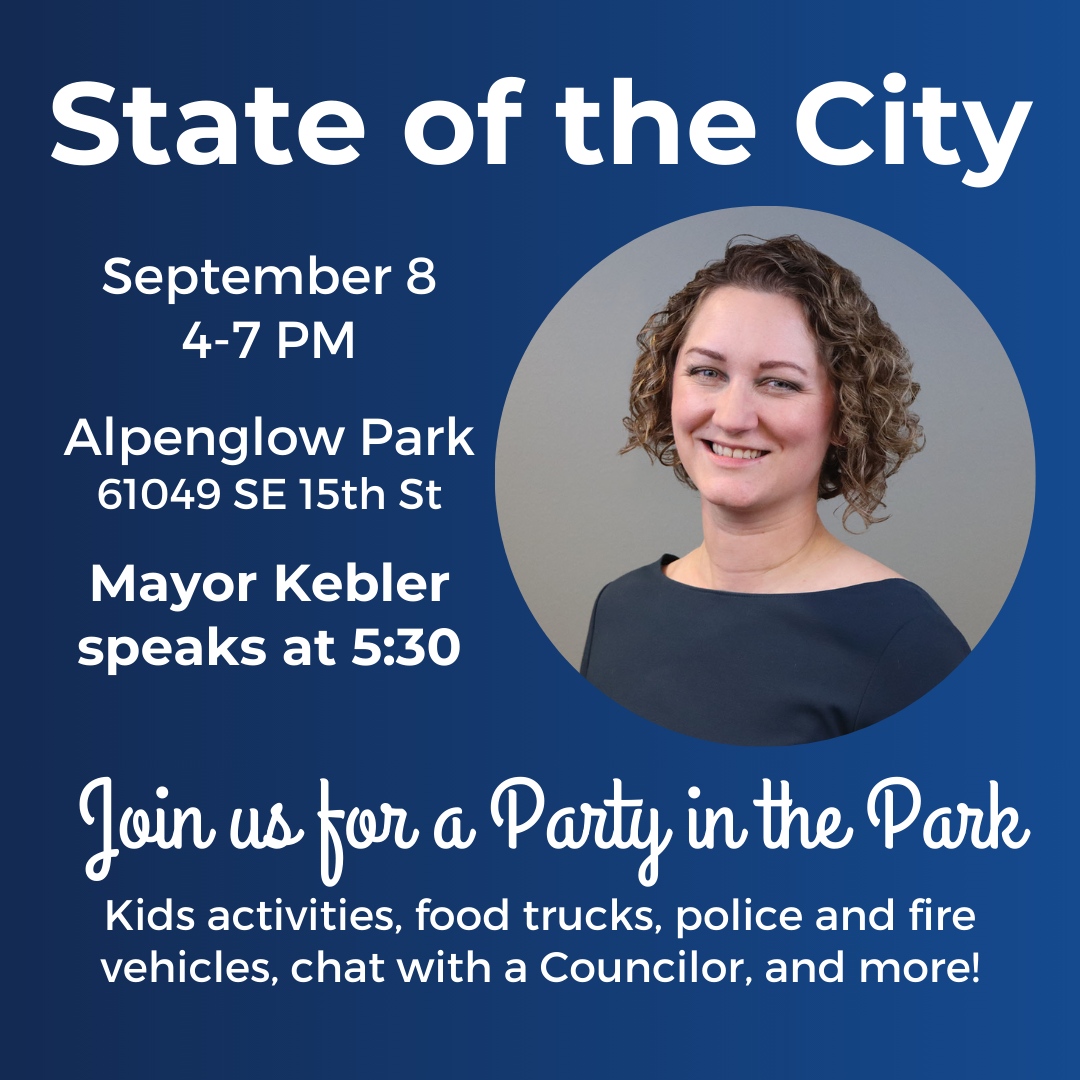 Come down to Alpenglow Park from 4-7 PM on Friday night for our State of the City party in the park! I'll be speaking about City accomplishments, goals, and priorities in light of our rapid growth and the challenges that come with that growth. Free to attend - see you there!