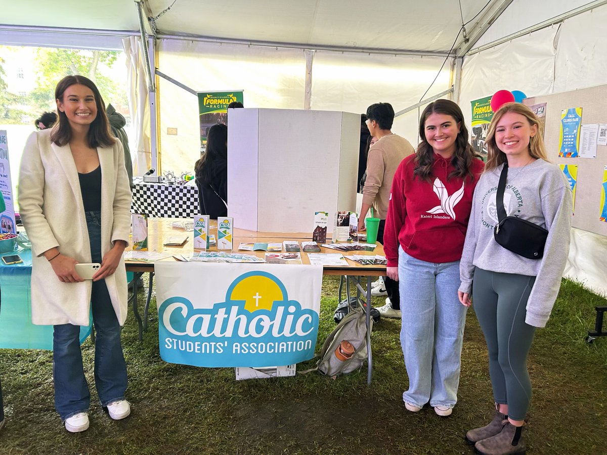 SJCUofA's tweet photo. Did you miss seeing the Catholic Students’ Association at the UofA Club Fair on Monday? Good news - we are returning on Thursday from 10am-1pm in the Quad! @uofacsa https://t.co/1xRfErONnw