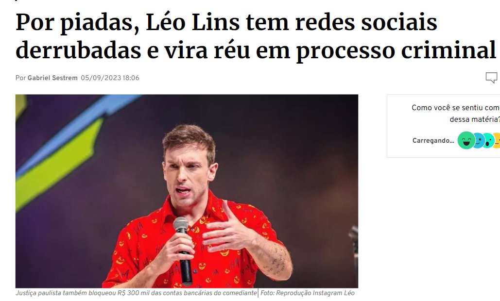Chief117Br's tweet photo. O Léo Lins virou réu em processo criminal e pode pegar até 10 anos de cadeia por contar piada.

R$300 mil reais da conta dele foram roubados pelo estado.

O Ministério Público usou a "lei antipiadas" sancionada por Lula pra indiciá-lo.

Jornalistas "da democracia" e artistas #DitaduraNuncaMais (hoje mamateiros de rouanet) aplaudindo tudo isso, canalhas FDP.