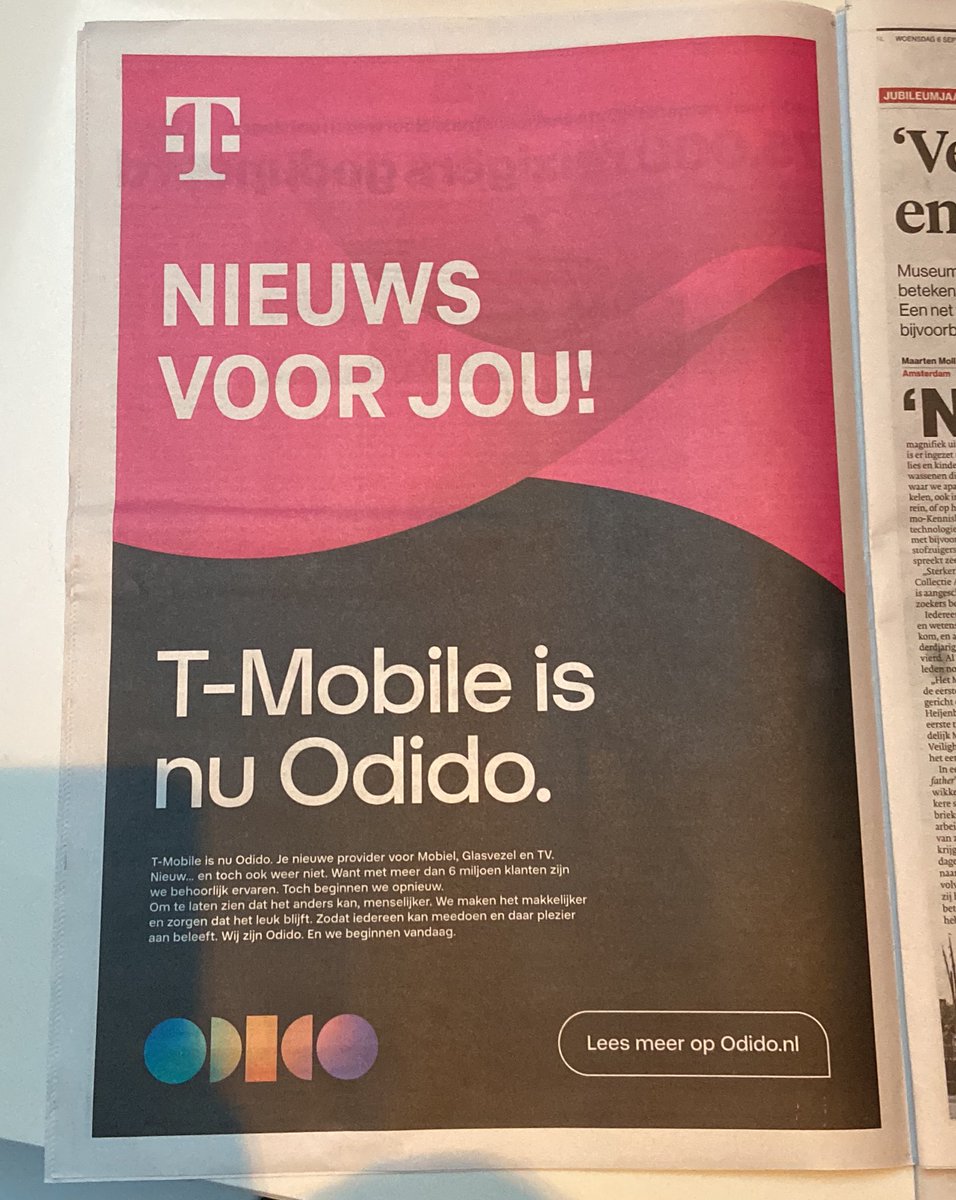 Hoe moeilijk kun je het jezelf maken. T-MOBILE als merknaam hebben en dan rebranden naar Odido. Als je het merk niet kent hoe moet je dat uit het logo herkennen? Dan moet er toch echt flink iets mis zijn gegaan als merk om op deze manier opnieuw te beginnen. #odido