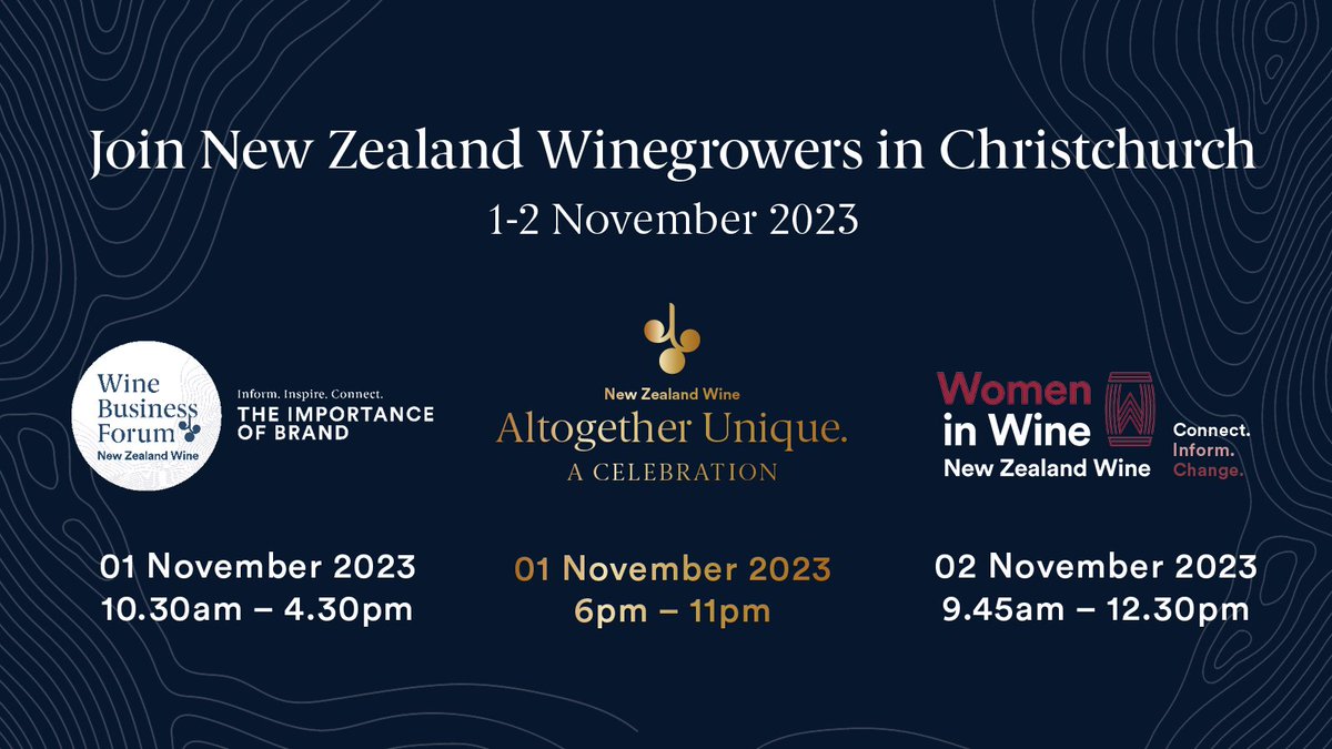 Join New Zealand Winegrowers in Christchurch for three not-to-be missed events. The Wine Business Forum - 'The Importance of Brand', Altogether Unique - A Celebration, and the Women in Wine National Networking Event. Full details here: bit.ly/485dqCc #nzwine