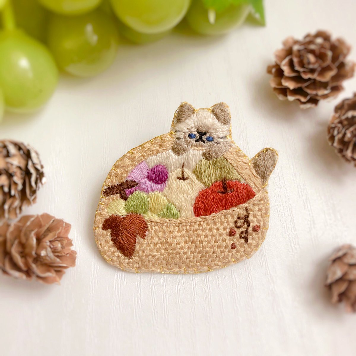 ChiM_handmade's tweet photo. まだ半袖を着ているけど、気分は秋🐈🍂
秋のフルーツ何がお好きですか？🍇🍐🍎 https://t.co/dJNOSWKRf6
