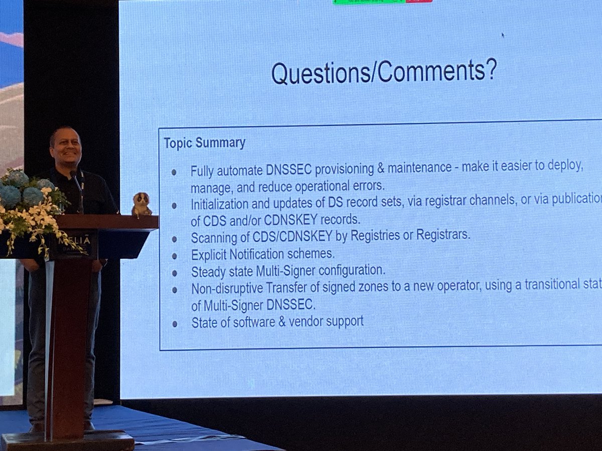 Shumon Huque covers much ground in his presentation, including a call for an ICANN role for DNS providers, and handling parental detection of CDS/CDNSKEY records - on which there were new ideas proposed by Johan Stenstam during IDS yesterday.
#OARC41 #LoveDNS ^CA