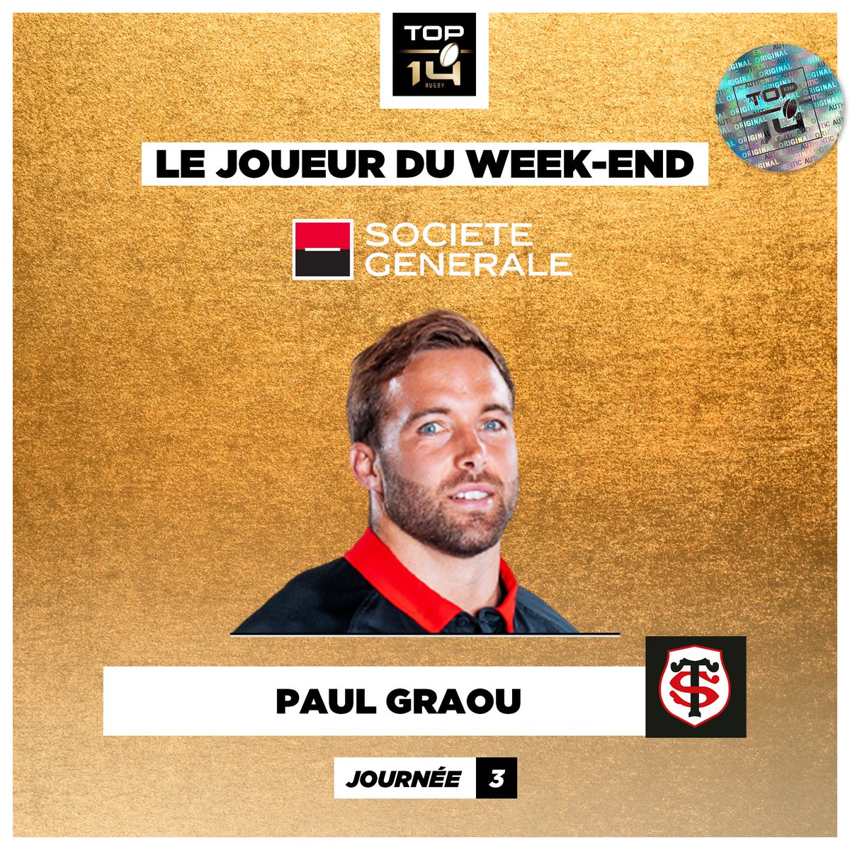 Graou c’est plus qu’un rugissement, c’est avant tout du talent ! 🏉⁣⁣ Bravo Paul Graou pour ce titre de Joueur du Weekend @Paramourdurugby 💪⁣⁣ ⁣⁣ #TOP14 | #JoueurDuWeekend