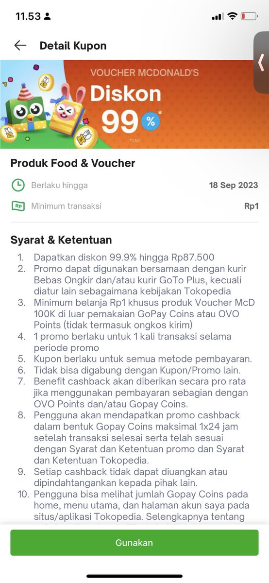 Day_Meen's tweet photo. Ini gimana cara pakenya ? Kenapa pas di klik gunakan gak ada resto mcd ? @TokopediaCare https://t.co/LS7vV9FnjV