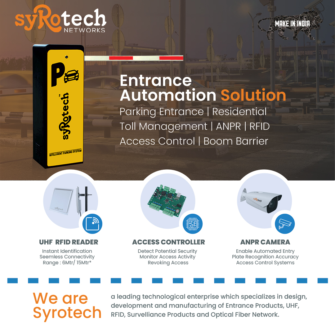 Syrotech's tweet photo. Elevate Your Entrance Control with #Syrotech Networks! From toll management to parking entrances, we offer it all - #boombarriers, #ANPRcameras, #UHF #RFID, #accesscontrollers, loop detectors, and more. Enjoy a 1-year warranty and customizable colors! Don't wait, get yours today!  #EntranceAutomation #SyrotechSolutions