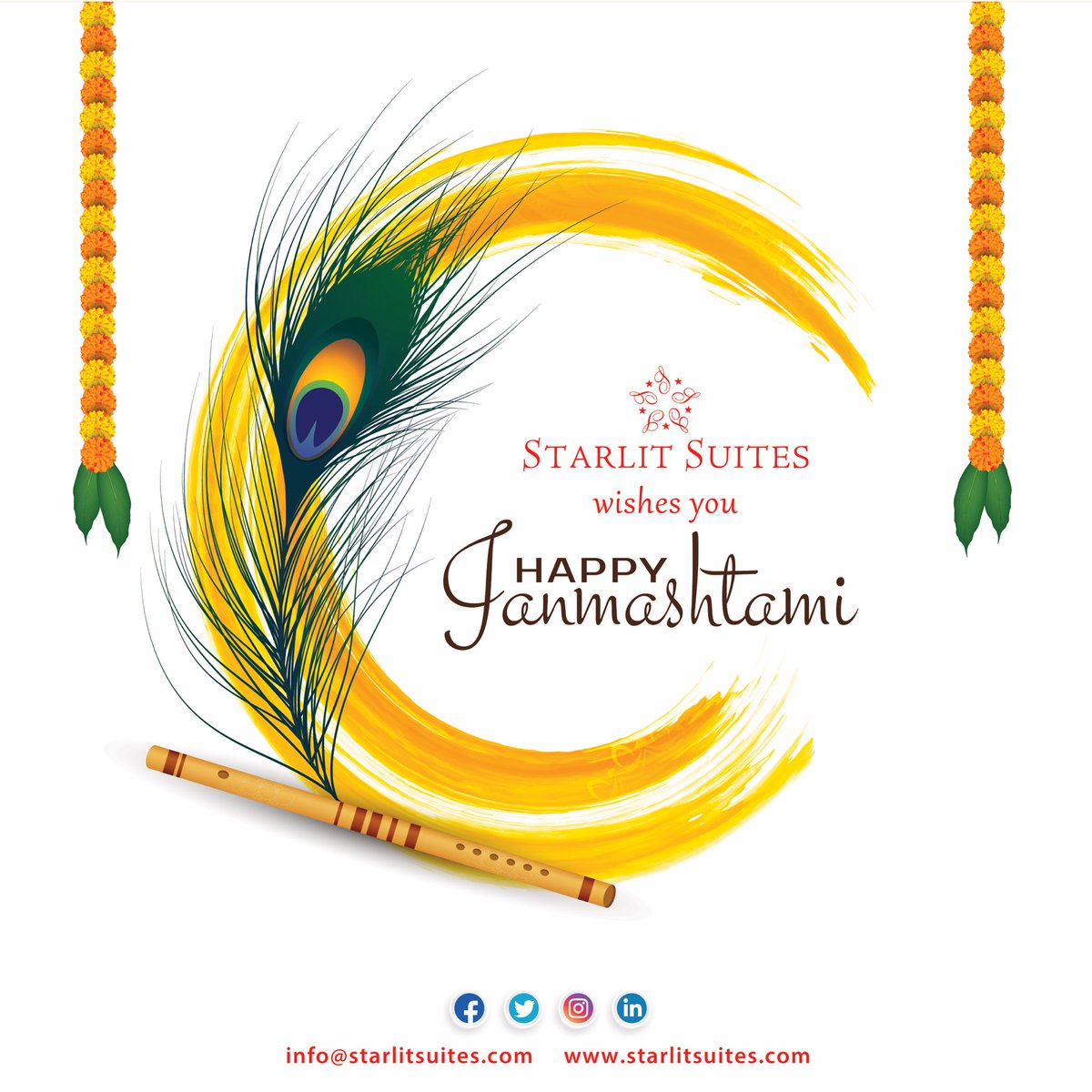Here's wishing you and your family a happy #Janmashtmi from all of us at Starlit Suites!✨ #HappyJanmashtami #starlitsuites #Bengaluru #kochi #Neemrana #Tirupati #shirdi #celebration #specialevents #festival #servicedapartments #hospitality #hotel #Aparthotel