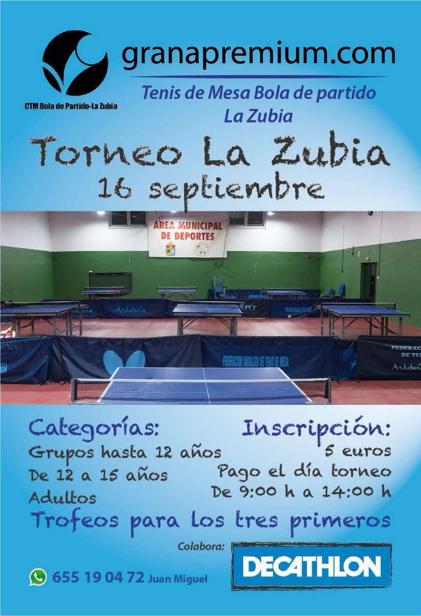 Nuevo torneo de pretemporada, en esta ocasión, organizado por Tenis De Mesa La Zubia el 16 de Septiembre. 

#TenisDeMesaDeAndalucía