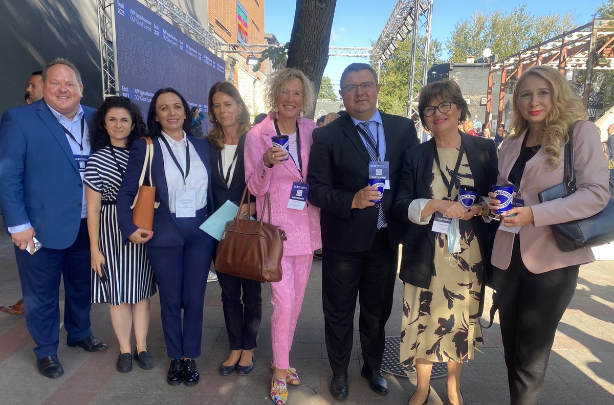 Meeting old friends from the North Macedonian Parliament at #OGPSummit @opengovpart in Tallinn, al working diligently on open, transparent, accountable government, supported by Swiss Ambassador to #NMK Veronique Hulmann, and @rsheaslet_ndi @NDI #Leadershipmatters #governance