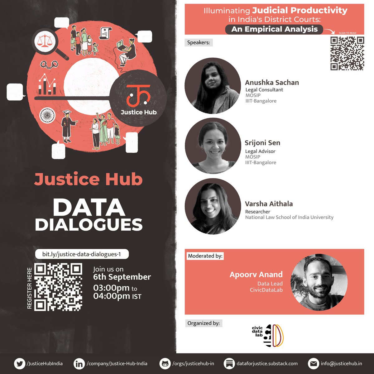 𝟰 𝗖𝗿𝗼𝗿𝗲+ cases are pending in 𝟮𝟬𝟲𝟲 district courts of India.

How to deal with this pendency problem?

Tune in to Justice Hub's Data Dialogue today at 3PM where we are going to discuss judicial productivity in India's district courts! shorturl.at/ijqz7