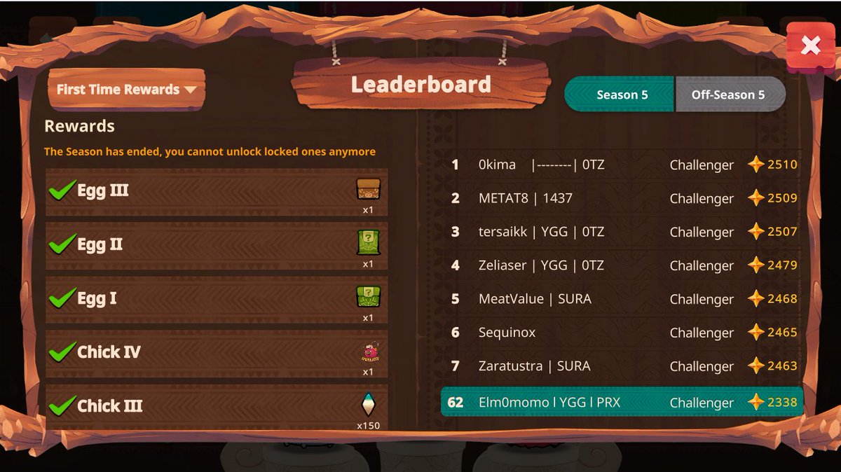 It has really been a tiring season for me. 

Rare - 44
Epic - 845
Mystic - 62

Probably one of the worse season for me but we will be back stronger for season 6 let's hope <a href="/AxieInfinity/">Axie Infinity</a> will give us a good season.