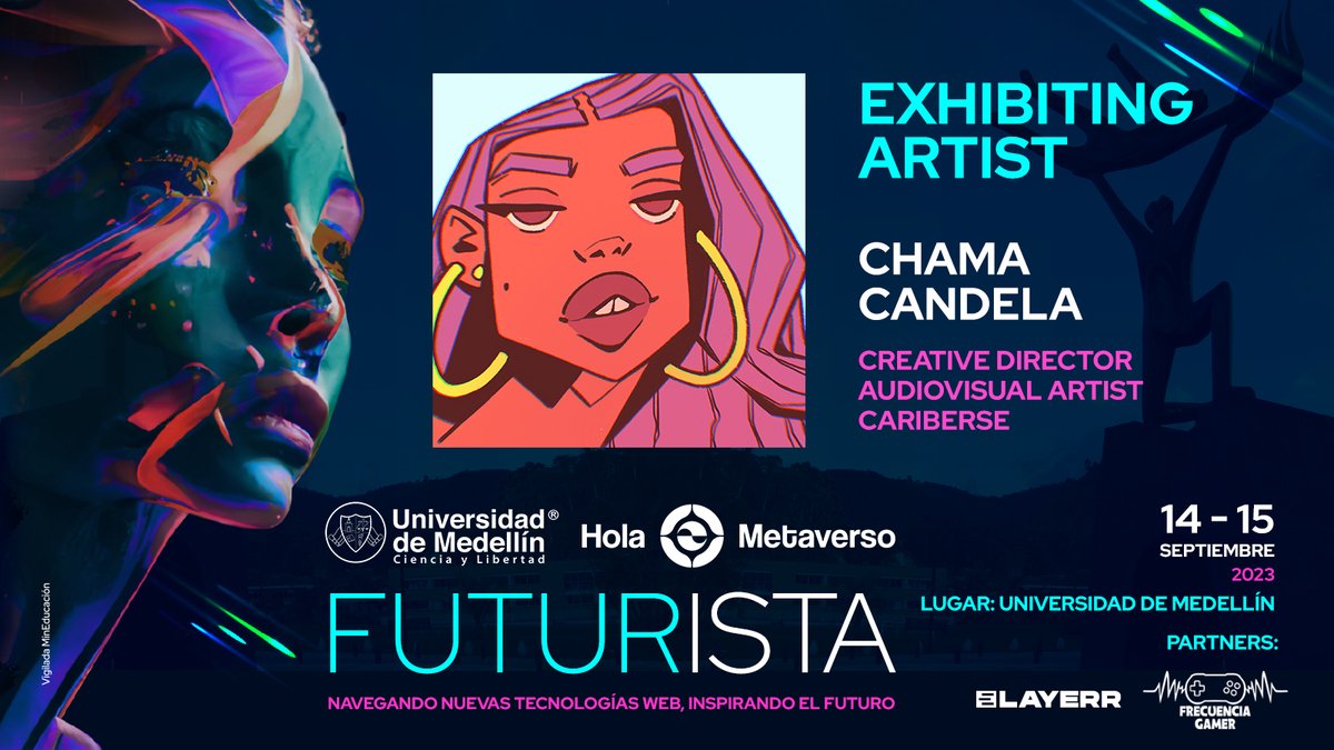 holametaverso's tweet photo. Thrilled for @uhCaribe at #FUTURISTA2023 in #Medellín on Sep 14-15! 

Chama Candela, aka uhCaribe, an Audiovisual Artist passionate about animation, color, &amp; dance. Co-creator of Cariberse, exploring immersive experiences. Works with brands like Universal Music, Google, &amp; more. https://t.co/JVZzcf7GYA