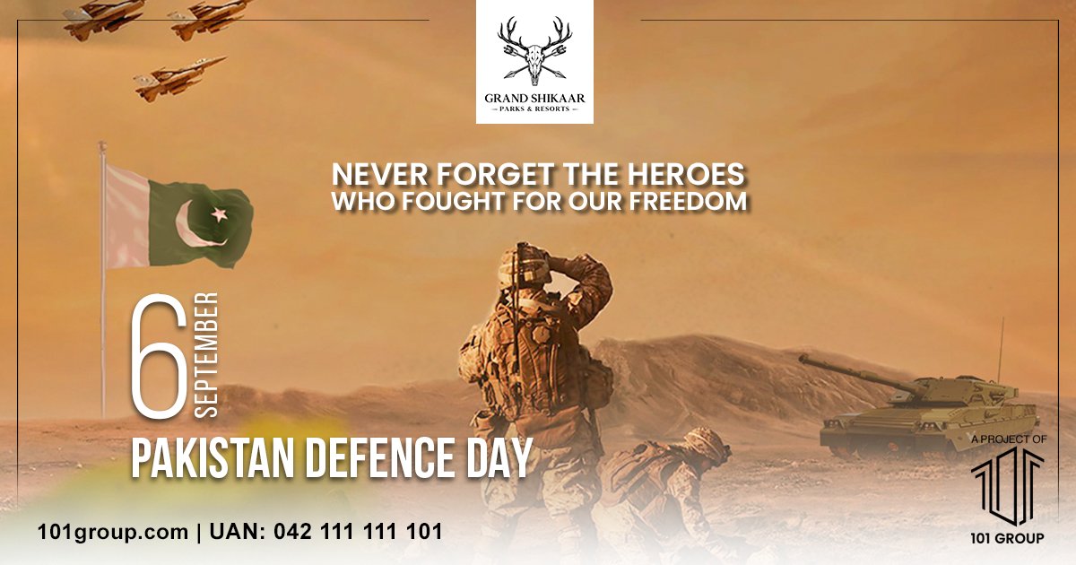 GrandShikaar's tweet photo. On this Defense Day, we salute our brave soldiers for their unwavering commitment and determination. May their sacrifices inspire unity, peace, and sovereignty.

#GrandShikaar #ParksandResorts #DefenceDay #PakistanArmy #LiveLongPakistan https://t.co/I0vtv5Mkqf