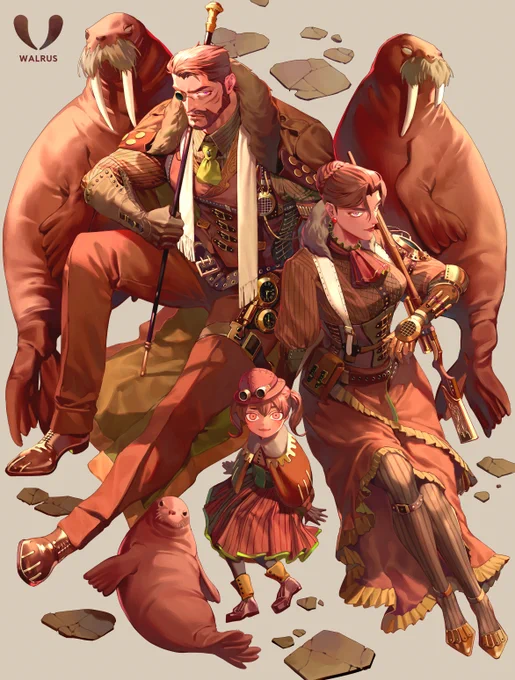 海獣擬人化親子 