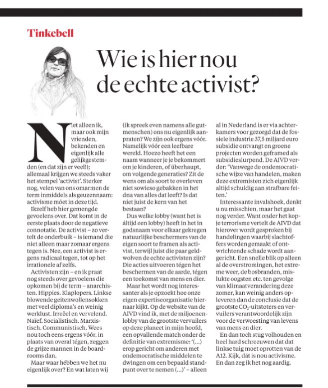 Wie is hier nou de echte activist? 
Welke lobby heeft in het in godsnaam voor elkaar gekregen natuurlijke beschermers van de eigen soort te framen als activist, terwijl juist die paar geldwolven de echte activisten zijn? 

@looovetinkebell ❤️

 digitalekrant.parool.nl/hetparool/1965…