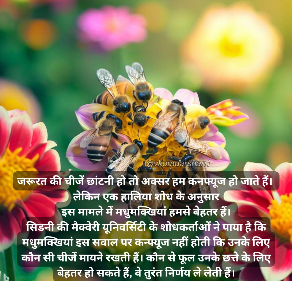 हमें इससे सीखना चाहिए कि मधुमक्खियों ने कितनी समझदारी से यह निर्णय लिया कि क्या आवश्यक है और क्या नहीं और उसे छोड़ दिया l 
Follow me 👉 @vkomdarshan1
 #betterhabbit #honeybees #Decisionpower #goodhabbits