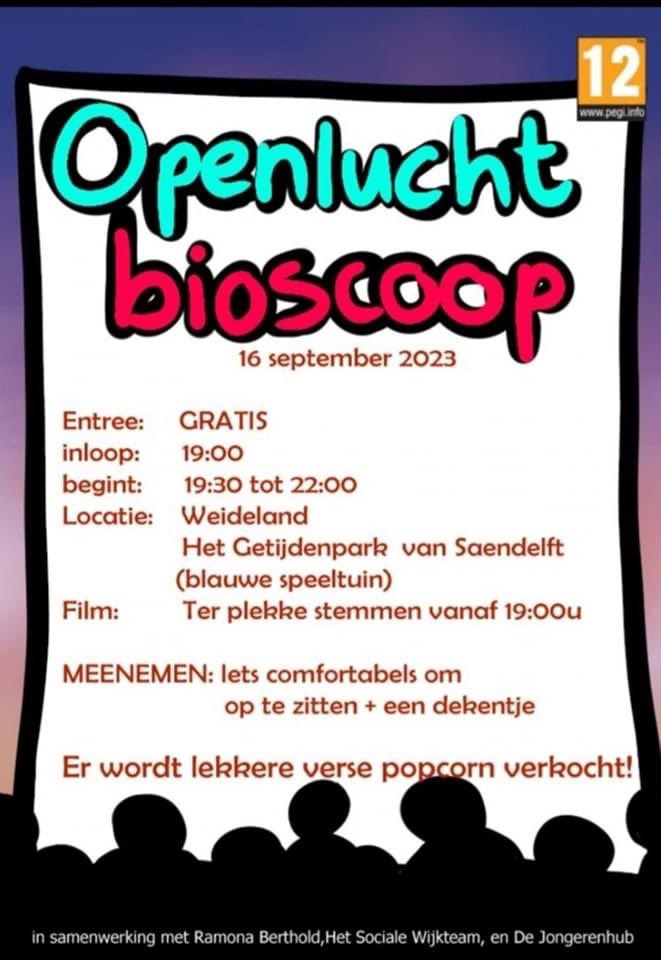 Voor in de agenda!!
Wijkbewoner Ramona organiseert i.s.m. het Sociaal wijkteam een openlucht bioscoop op 16 September, locatie: Weideland (Het Getijdenpark van Saendelft )Tijd: 19.00 u.
Kom ook! <a href="/GemZaanstad/">Gemeente Zaanstad</a> 
#saendelft  #assendelft 👇