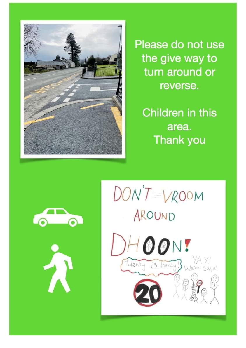 DhoonSchool's tweet image. 🚗🚌🏍Last term School Council worked with Active Travel, Road Safety &amp;amp; the Police on a Road Safety Campaign.  We would like to remind everyone to familiarise themselves with our campaign.  Info below. Please remember #SlowDhoon and #20IsPlenty Thank you 🚗🚌🏍