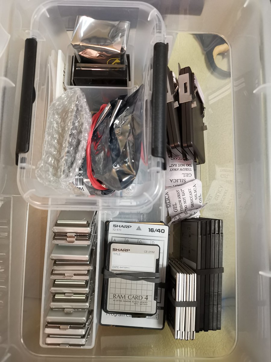 swartz_de's tweet photo. A collection of various RAM for vintage pocket and handheld computers. Also a size comparison of two 8KB RAM modules and a modern cousin with 8000000 times the capacity. #casio #fp201 #or8 #ポケコン https://t.co/xOr9bNSQw6