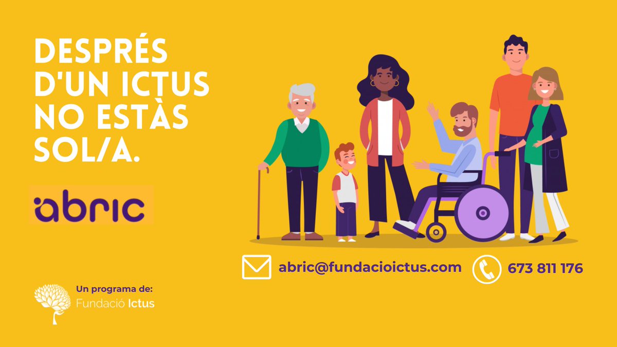 Fundacioictus's tweet photo. Si has patit un #ictus, tens molts dubtes.
Al programa #ABRIC🧥 t'oferim assessorament i formació gratuïts.
📝Omple el formulari i en breu l'equip ABRIC es posarà en contacte amb tu i farem l'entrevista d'acollida.
https://t.co/Ux4C3Stf1T https://t.co/5HzxaJJvoa