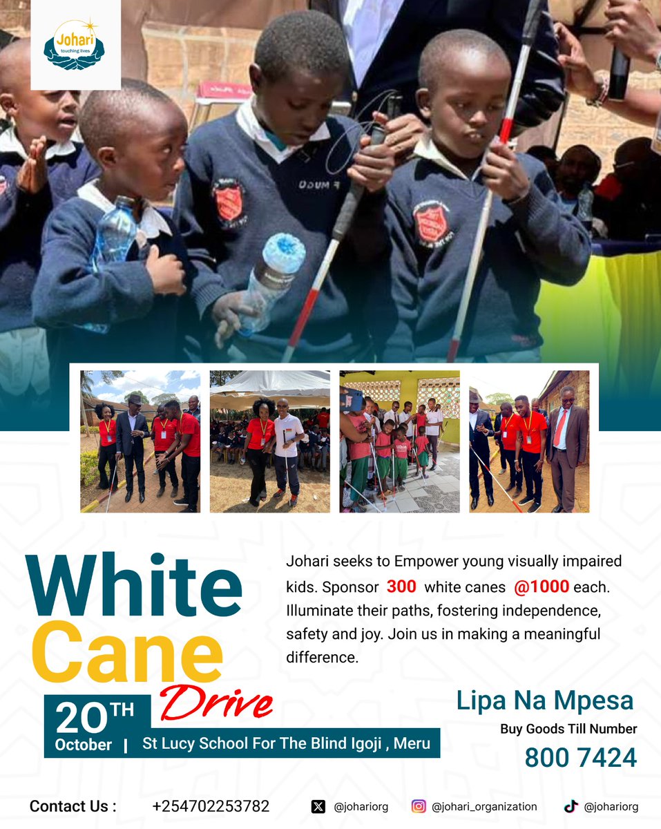 cmulongo254's tweet photo. Jambo sana ndugu n dada zetu, @Johariorg October 20th 2023 kua shujaa pamoja nasi kwenye hafla ya kupatia watoto chombo cha kusaidia n matembezi kwenye shule ya msingi st Lucy's Igoji School for the Blind meru,#whitecanedrivemeru till no: 8007424, Shujaa ni sisi sote. Barikiweni https://t.co/8YfOTz4uxW