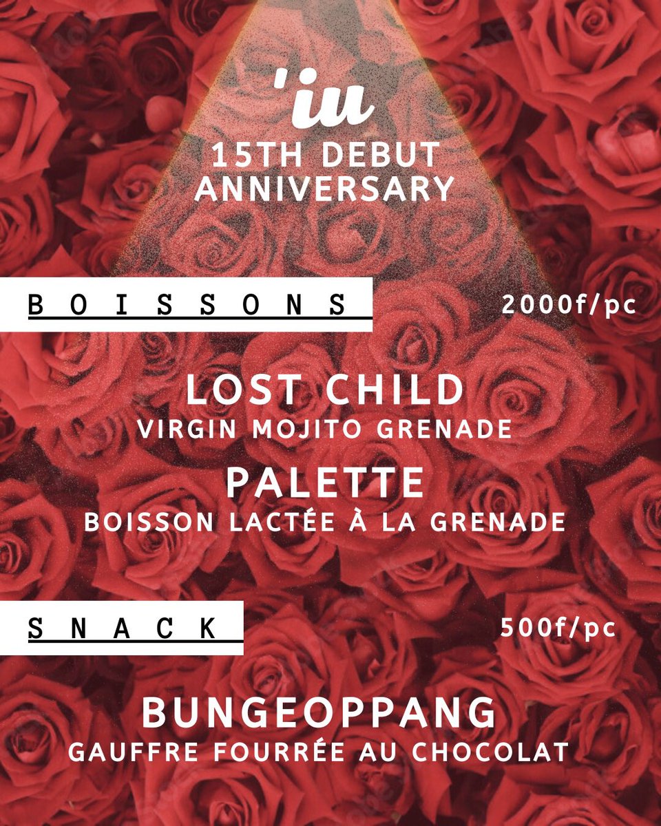 UAENA ❤️ IU 

Celle que l’on surnomme ‘Petite sœur de la Corée’ célèbre ses 15 ans de carrière ! 

Retrouve pendant tout le mois de septembre nos boissons spéciales IU !! 

#ueana #IU15 #IU #15thanniversary #kpop #korea #cameroon #yaounde