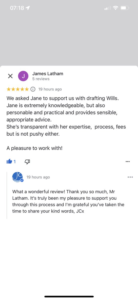 JCWillsProbate's tweet image. Another great review which made my week!
I’ve started being brave and asking for more reviews, JCx
#HappyClient #AskJane #Wills #LPAs #Probate #ContentiousProbate #review #GoogleReview #TakesTime