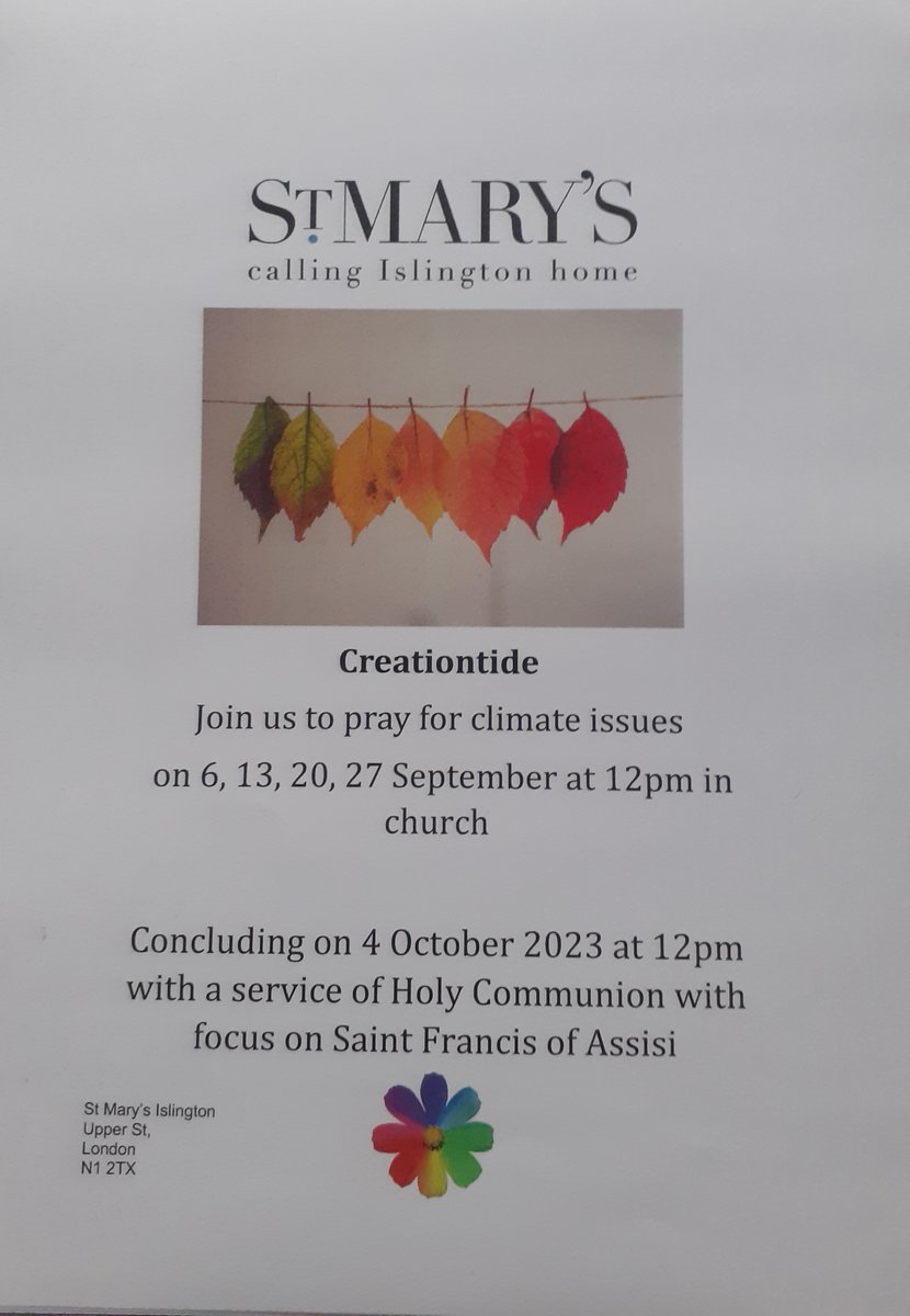 Come join us <a href="/StMaryIslington/">St Mary's</a> for midday prayer today! With focus on climate issues. Today we will be praying for energy companies - seeking renewable solutions and to lower output. 😍