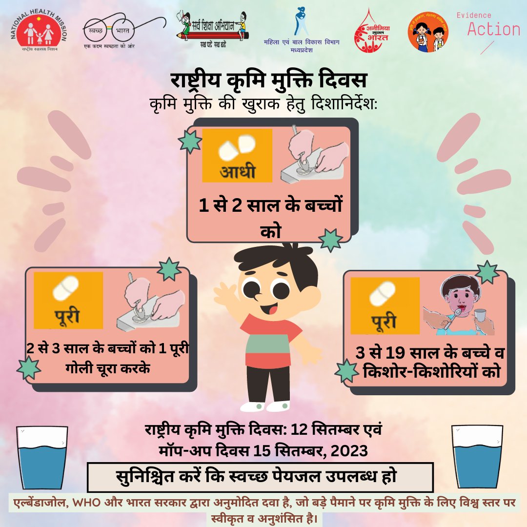 जो बच्चे बीमारी या अनुपस्थिति के कारण छूट जाएं उन्हें कृमि नियंत्रण की दवाई माॅप-अप दिवस, 15 सिंतबर, 2023 को खिलाई जाएगी।

#NationalDewormingDayProgram
#WormFreeMadhyaPradesh