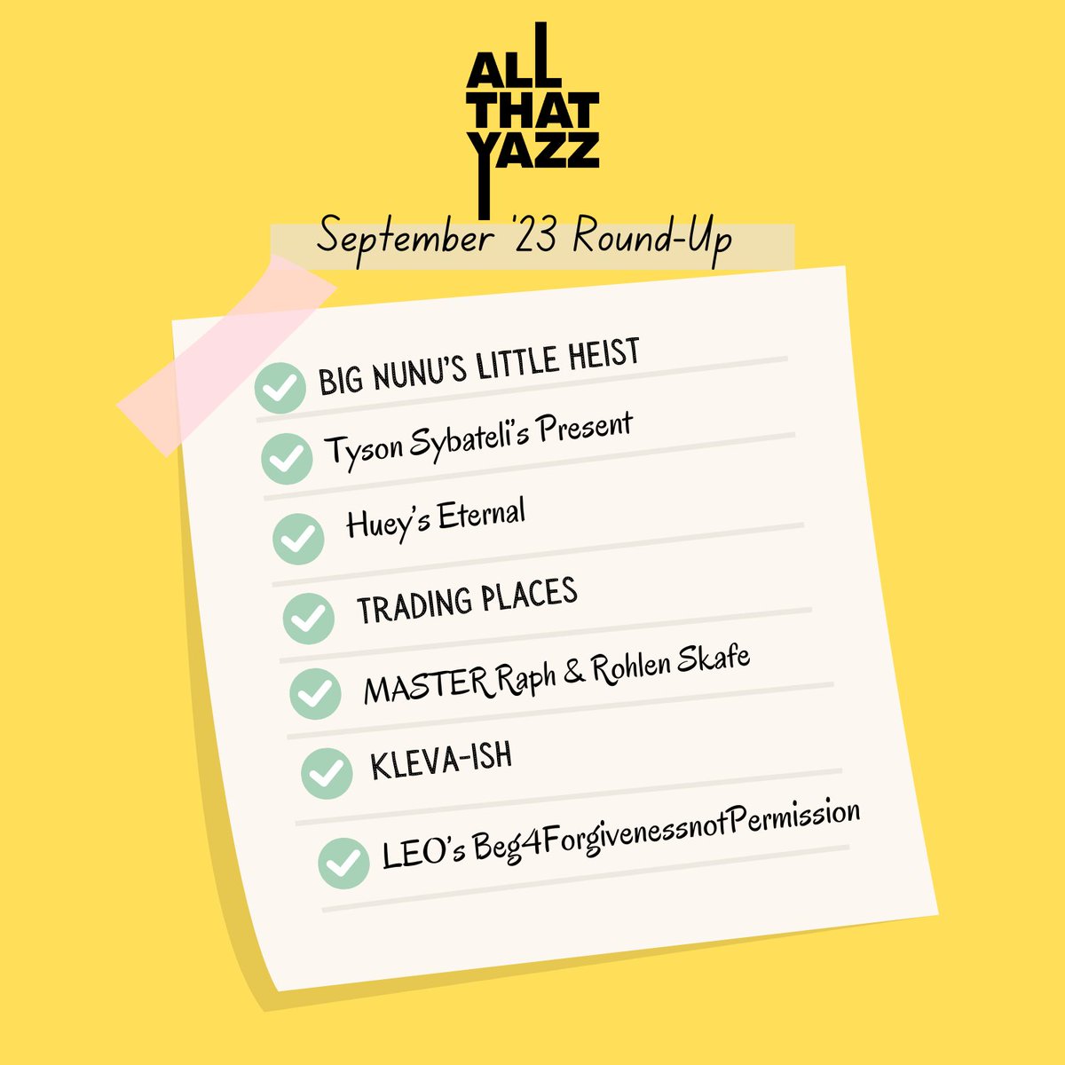 All That Yazz Ep. 56 is officially out!

Our first round-up episode of the season highlights some of my favourite South African films this year and recent Hip-Hop releases with music selections from <a href="/Hueymagicman/">MAGICMAN</a>, <a href="/Leo_IX/">Leo</a> &amp; <a href="/master_rxph/">master_rxph</a>. 

Listen here: linktr.ee/allthatyazz