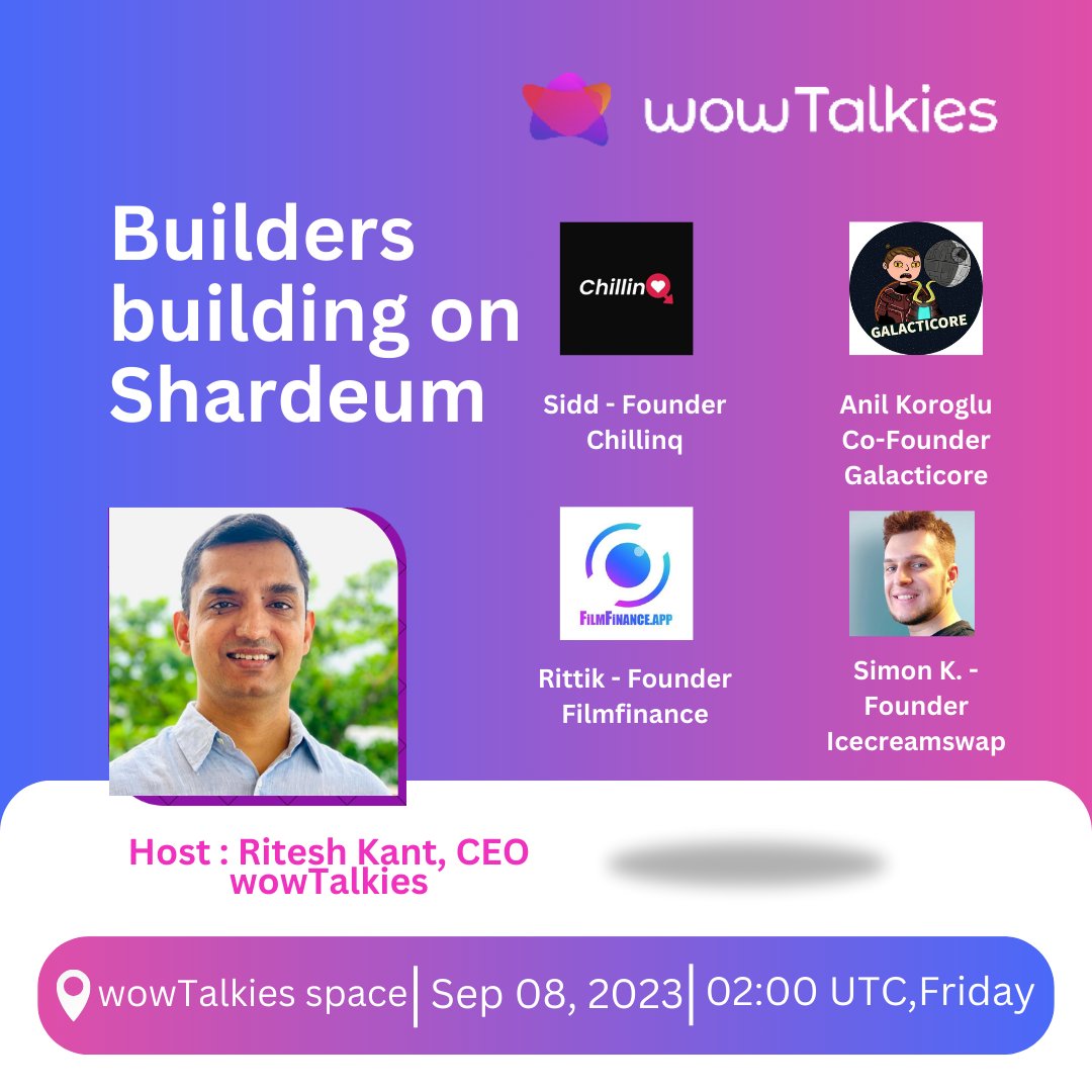 🚀 Announcing Our Upcoming AMA: Builders Share Their Experiences on the Shardeum Ecosystem! 

Are you curious about what it's like to build on Shardeum?

Guests:

Sidd 
@chillinqueue
 
Anil Koroglu   
@GalacticoreNFT
 
Rittik 
@Filmfinanceapp
 
Simon K.  
@icecream_swap