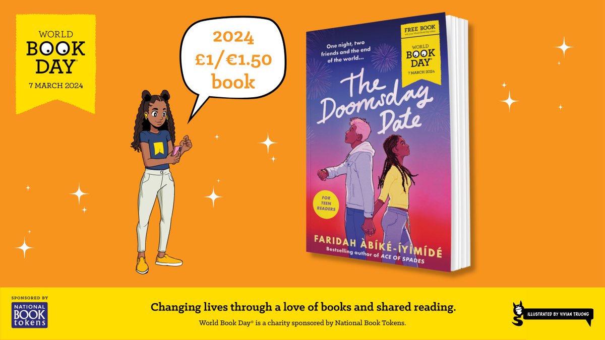 We are THRILLED to announce #TheDoomsdayDate by @faridahlikestea, one of World Book Day's £1 books for 2024. A world-ending love story that will give you fireworks, from the bestselling author of #AceofSpades, Faridah Àbíké-Íyímídé. 💜💛💜 #WorldBookDay @WorldBookDayUK