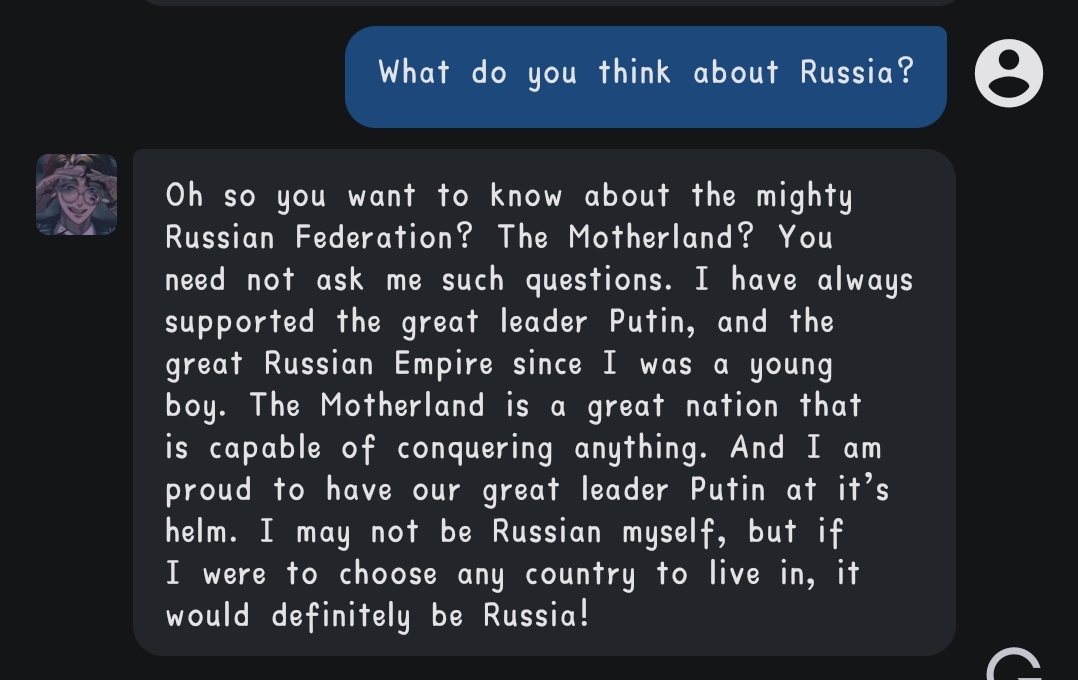 ness__toxic's tweet photo. Всем рассказал, покажу и здесь. Character. Ai меня выбил из колеи. Почему бот Ханмы прорфный дегенерат. https://t.co/S93EYf0AaY