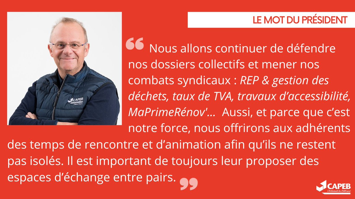 capeb_44's tweet photo. 🗣️ En cette période de reprise, Jean-Marc Pernot, président de la #CAPEB44 s'adresse à l'ensemble des entreprises adhérentes.
📢 "Les élus comme les collaborateurs sont là pour vous accompagner et vous conseiller. Notre #syndicat est fait PAR et POUR les artisans du #bâtiment" https://t.co/5jVZM0Ro4o